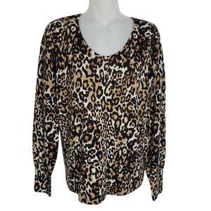 Talbots Womens Sweater Small Pure Merino Wool Lightweight Pullover Animal Print